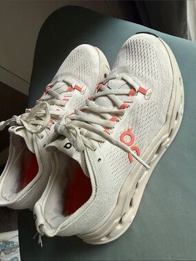 On Running Cloudsurfer Max Cream Running Shoes with Coral Accents